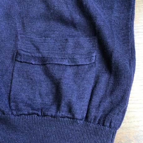 【PS Paul Smith】 ポールスミス リネン100% ニットカーディガン 袖切り替え ネイビー L
