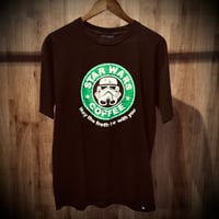 【STAR WARS】 スターウォーズ STAR WARS COFFEE パロディプリント Tシャツ L ブラック ストームトルーパー
