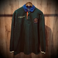 【Polo by Ralph Lauren】ポロラルフローレン 長袖 ラガーシャツ ワッペン エルボーパッチ グリーン 緑 L ポロシャツ 古着