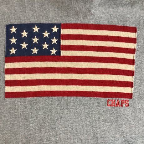 【CHAPS】星条旗 フラッグ コットンニット セーター XL グレー チャップス