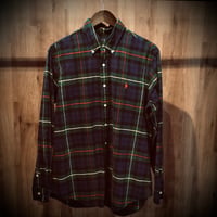 【POLO RALPH LAUREN】 ポロ ラルフローレン タータンチェック ボタンダウンシャツ L グリーン×ネイビー
