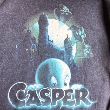 【CASPER】 キャスパー プリント スウェットトレーナー S/M フェードチャコール キャラクター ムービー アニメ 映画 Universal ホラー 古着