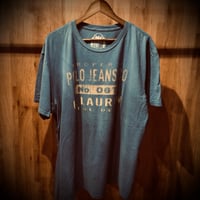 【POLO JEANS CO.】 ポロジーンズ ラルフローレン プリント 半袖 Tシャツ ブルー くすみブルー XL