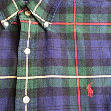 【POLO RALPH LAUREN】 ポロ ラルフローレン タータンチェック ボタンダウンシャツ L グリーン×ネイビー