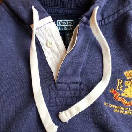 【Polo by Ralph Lauren】エンブレム刺繍 ヘンリーネック スウェットパーカー M ネイビー ポロラルフローレン