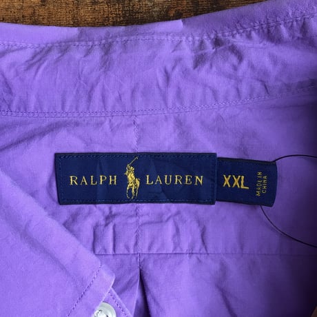 【RALPH LAUREN】ラルフローレン コットン ボタンダウンシャツ 長袖 パープル 紫 ワンポイント刺繍 ポニー  ビッグサイズ 古着 XXL