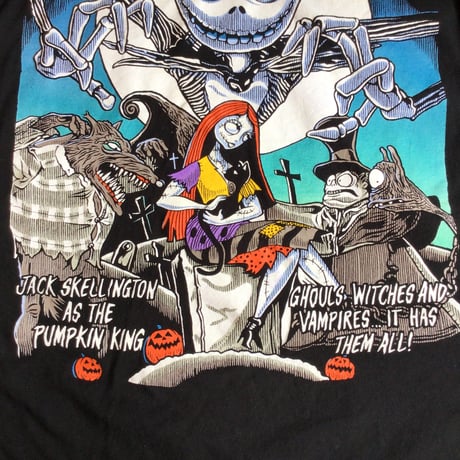 【ナイトメアー・ビフォア・クリスマス】 ジャック＆サリー 大判プリント Tシャツ ディズニー ブラック XXL オーバーサイズ