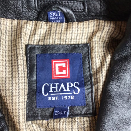 【CHAPS】 チャップス レザージャケット スイングトップ ブラック 2XLT ビッグサイズ 千鳥格子裏地