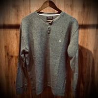 【POLO RALPH LAUREN】 ポロ ラルフローレン サーマル ヘンリーネック 長袖 Tシャツ グレー ポニー刺繍 XL