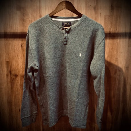 【POLO RALPH LAUREN】 ポロ ラルフローレン サーマル ヘンリーネック 長袖 Tシャツ グレー ポニー刺繍 XL