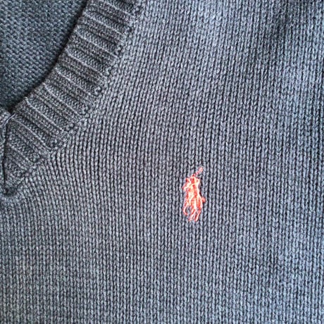 【Polo by Ralph Lauren】 Vネック コットン ニットベスト L ネイビー ポロ ラルフローレン