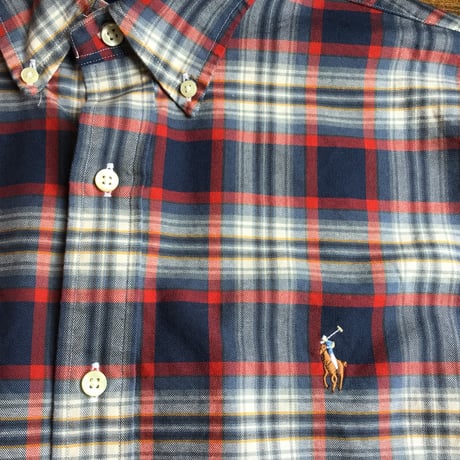 【Ralph Lauren】 ラルフローレン チェック柄 長袖BDシャツ L ブルー レッド