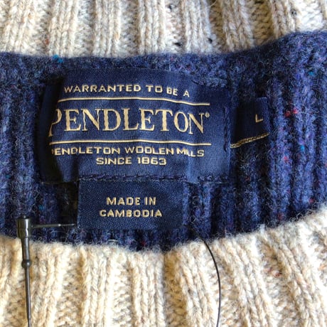 【PENDLETON】 ペンドルトン メリノウール ボーダー クルーネック ニット セーター ホワイト ネイビー L