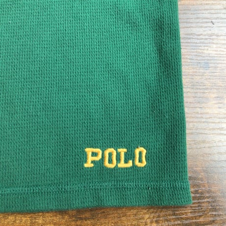 【POLO RALPH LAUREN】ポロ ラルフローレン Pパッチ サーマル 長袖 Tシャツ グリーン ネイビー  ワッフル ロンT カンボジア製 古着 XL