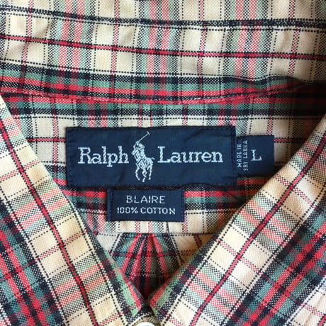 【Ralph Lauren】 BLAIRE チェック柄 長袖 ボタンダウンシャツ L ラルフローレン ブレア