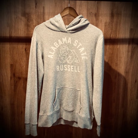 【RUSSELL ATHLETIC】ラッセルアスレティック カレッジ スウェットパーカー 杢グレー XL ALABAMA STATE ブルドッグプリント フーディー 古着
