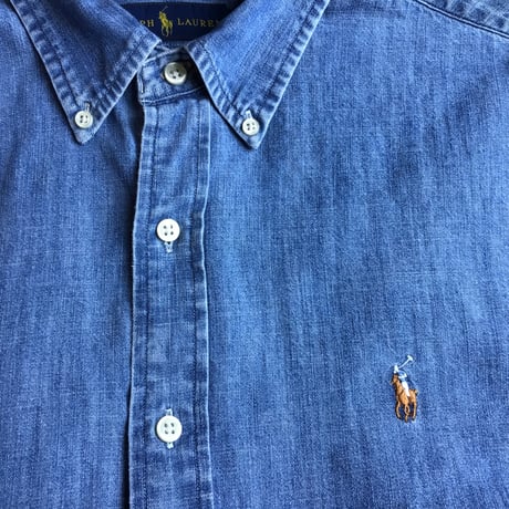 【Ralph Lauren】 ラルフローレン デニム ボタンダウンシャツ L インディゴブルー