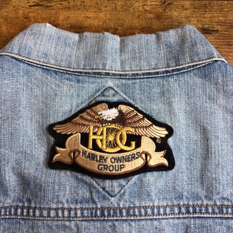 【AUSTIN CLOTHING CO.】 デニムジャケット Gジャン HARLEY-DAVIDSON ハーレーダビッドソン H.O.G. パッチ ワッペン カスタム ブルー 古着 XL