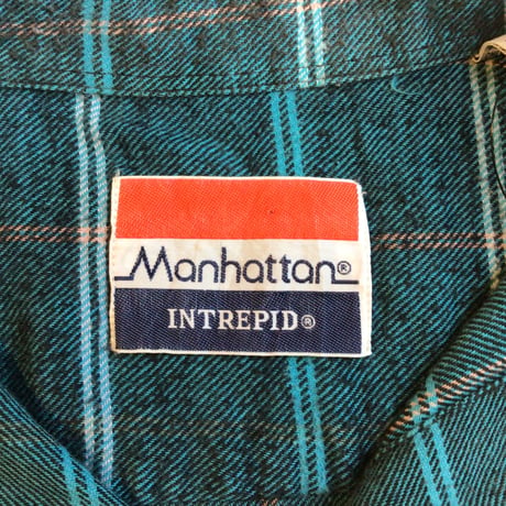 【Manhattan】 マンハッタン チェック柄 長袖 ネルシャツ ターコイズブルー ユーゴスラビア製  M