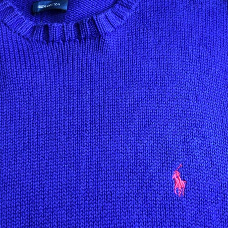 【Polo by Ralph Lauren】 ポロ ラルフローレン コットンニット セーター M 青 ブルー