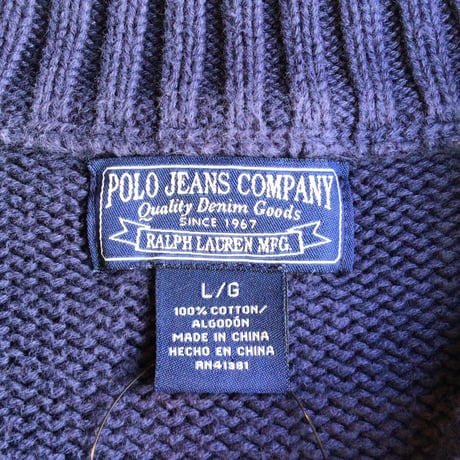 【POLO JEANS COMPANY】 ポロジーンズカンパニー ラルフローレン ハーフジップ コットンニットセーター ボーダー柄 ネイビー L