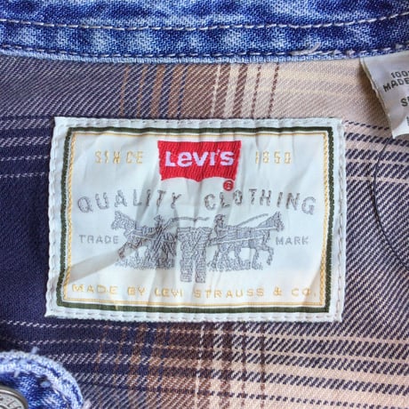 【Levi's】90s リーバイス 裏地フランネル デニムシャツ M インディゴ ネルライナー ワークシャツ チェック柄 長袖シャツ 古着