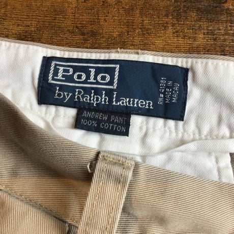 【Polo by Ralph Lauren】 ANDREW PANT 2タック チノパンツ 34/34 ベージュ マカオ製