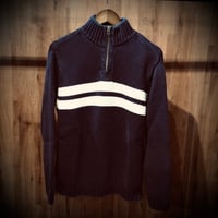 【POLO JEANS COMPANY】 ポロジーンズカンパニー ラルフローレン ハーフジップ コットンニットセーター ボーダー柄 ネイビー L