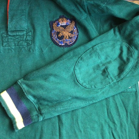 【Polo by Ralph Lauren】ポロラルフローレン 長袖 ラガーシャツ ワッペン エルボーパッチ グリーン 緑 L ポロシャツ 古着