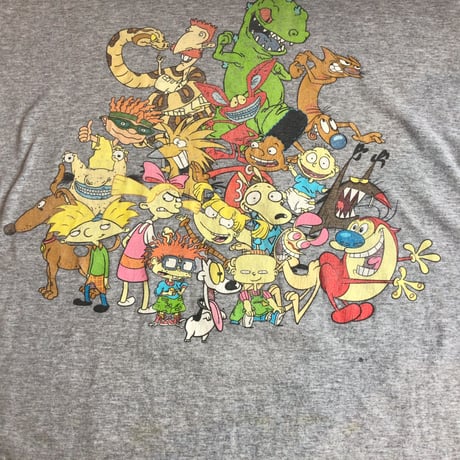 【nickelodeon】 ニコロデオン アニメキャラクター大集合 バックプリント Tシャツ 霜降りグレー ホンジュラス製 L
