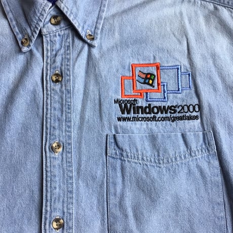 希少 90s〜00s 【PORT and COMPANY】 【Microsoft Windows】 2000 刺繍 デニムシャツ M ライトブルー 企業物