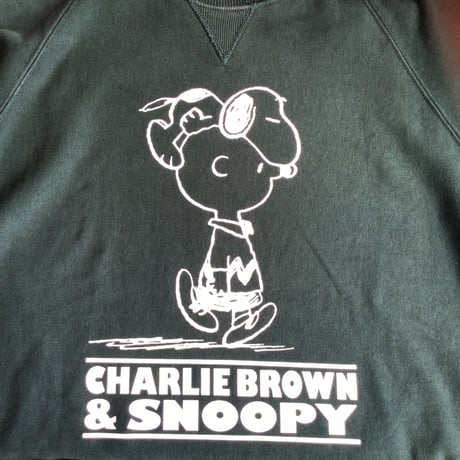 【PEANUTS×TIGORA】スヌーピー チャーリーブラウン ラグラン スウェットトレーナー 2XL ダークグリーン SOLOTEX リバースウィーブ風 古着