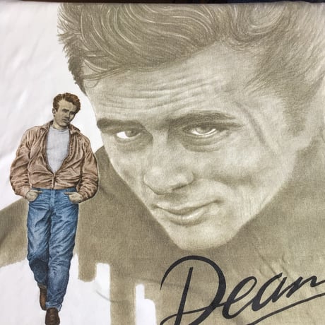 【James Dean】 imagine BY RODEO ジェームズ・ディーン 偉人 フォトTシャツ ホワイト L相当 サイドスリット レトロ ビンテージ風