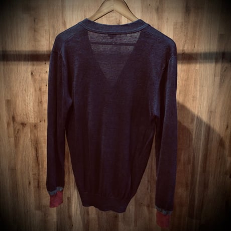 【PS Paul Smith】 ポールスミス リネン100% ニットカーディガン 袖切り替え ネイビー L