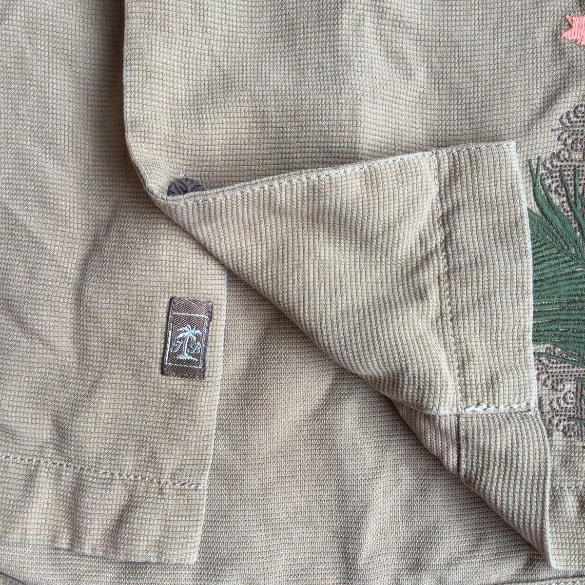 絹100%【Tommy Bahama】 トミーバハマ フラミンゴ刺繍 シルク オープン