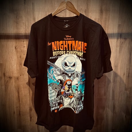 【ナイトメアー・ビフォア・クリスマス】 ジャック＆サリー 大判プリント Tシャツ ディズニー ブラック XXL オーバーサイズ