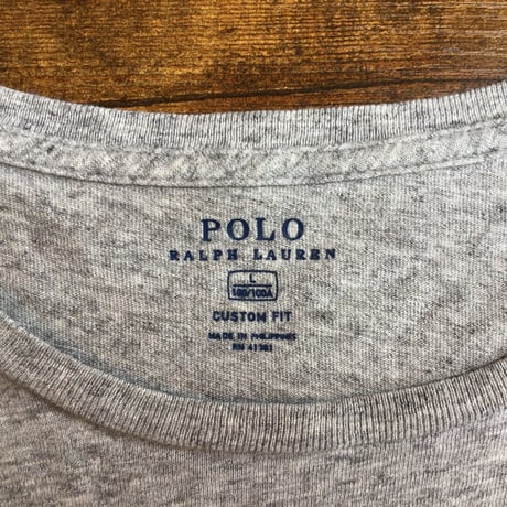 【POLO RALPH LAUREN】 ポロ ラルフローレン ランタン プリント Tシャツ Lサイズ グレー 半袖 CUSTOM FIT 古着