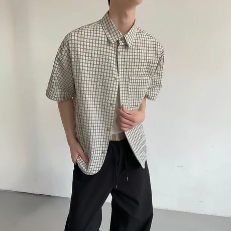 loose check seersucker shirt /2color　VM1197