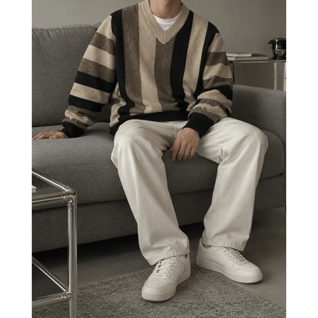 mode stripe v-neck sweater　VG1017