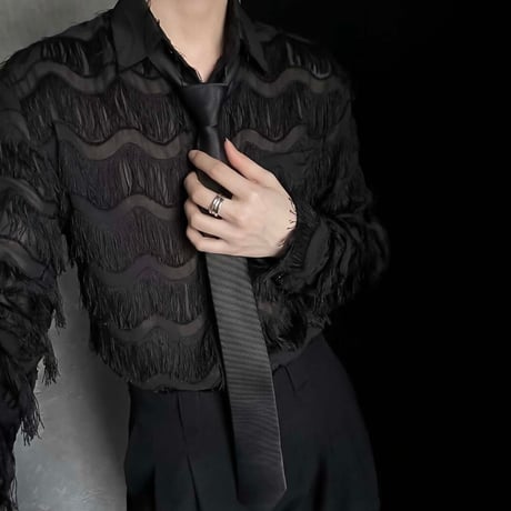 fringe sheer relaxed shirt /2color　VM1254