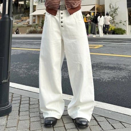 button fly wide denim pants /4color　VM1432