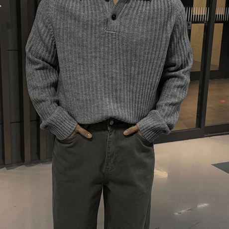 minimal polo knit pullover /2color　VM1448