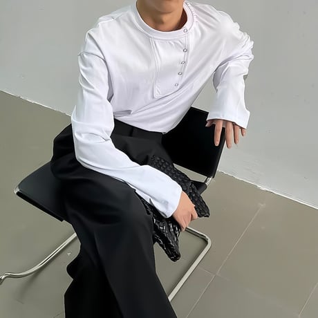 asymmetry snap drape L/S tee /2color　VM1194