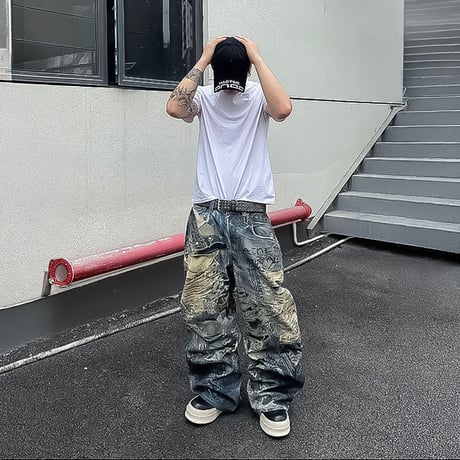 graffiti grunge crash wide denim　VM1204