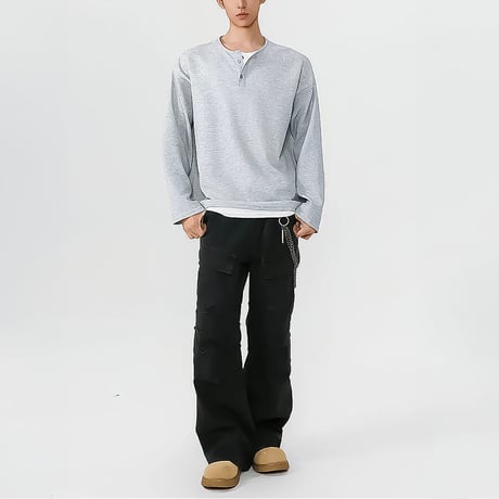 loose waffle henley neck /2color　VM1176