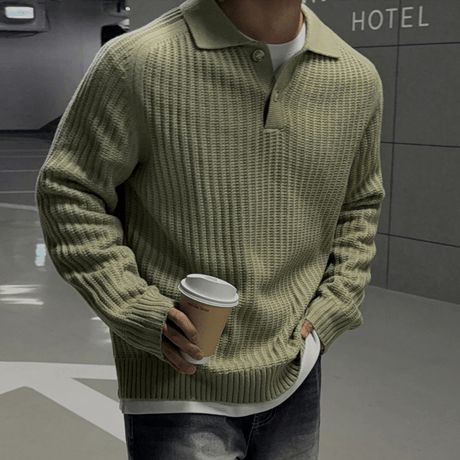 minimal polo knit pullover /2color　VM1448