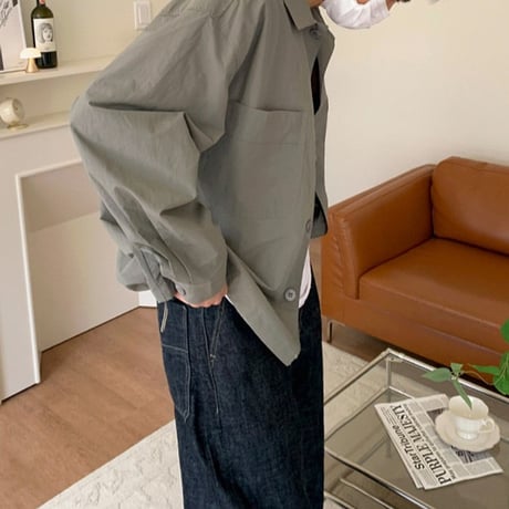 minimal hem drawstring shirt /2color　VM1393