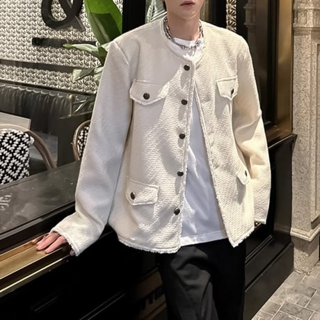 tweed collarless jacket /2color　VM1274