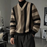 mode stripe v-neck sweater　VG1017