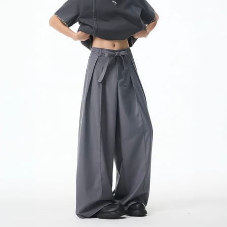 loose ribbon wide slacks /2color　VM1181